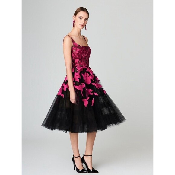 NWOT. $6490 OSCAR DE LA RENTA Embroidered Tulle Cocktail Dress Sz 4 - Picture 5 of 15